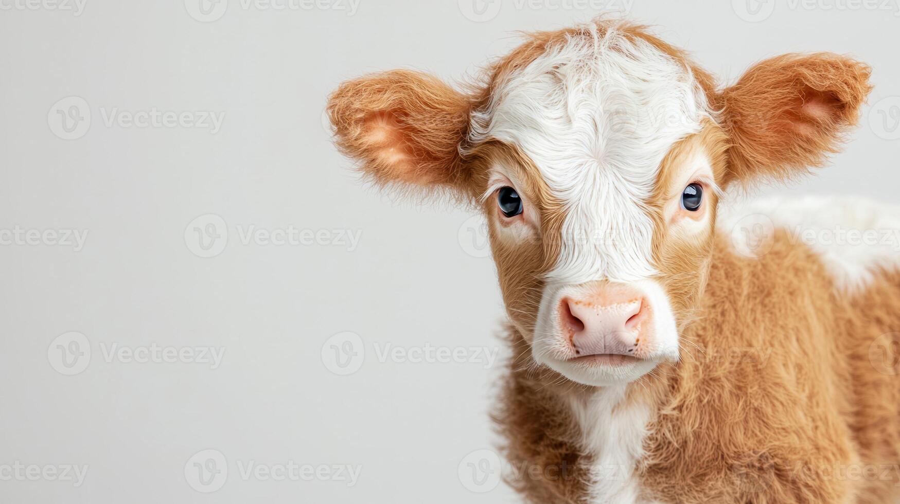 Studio portrait with a ginger calf against white markings, creating a charming image of a seamless backdrop photo