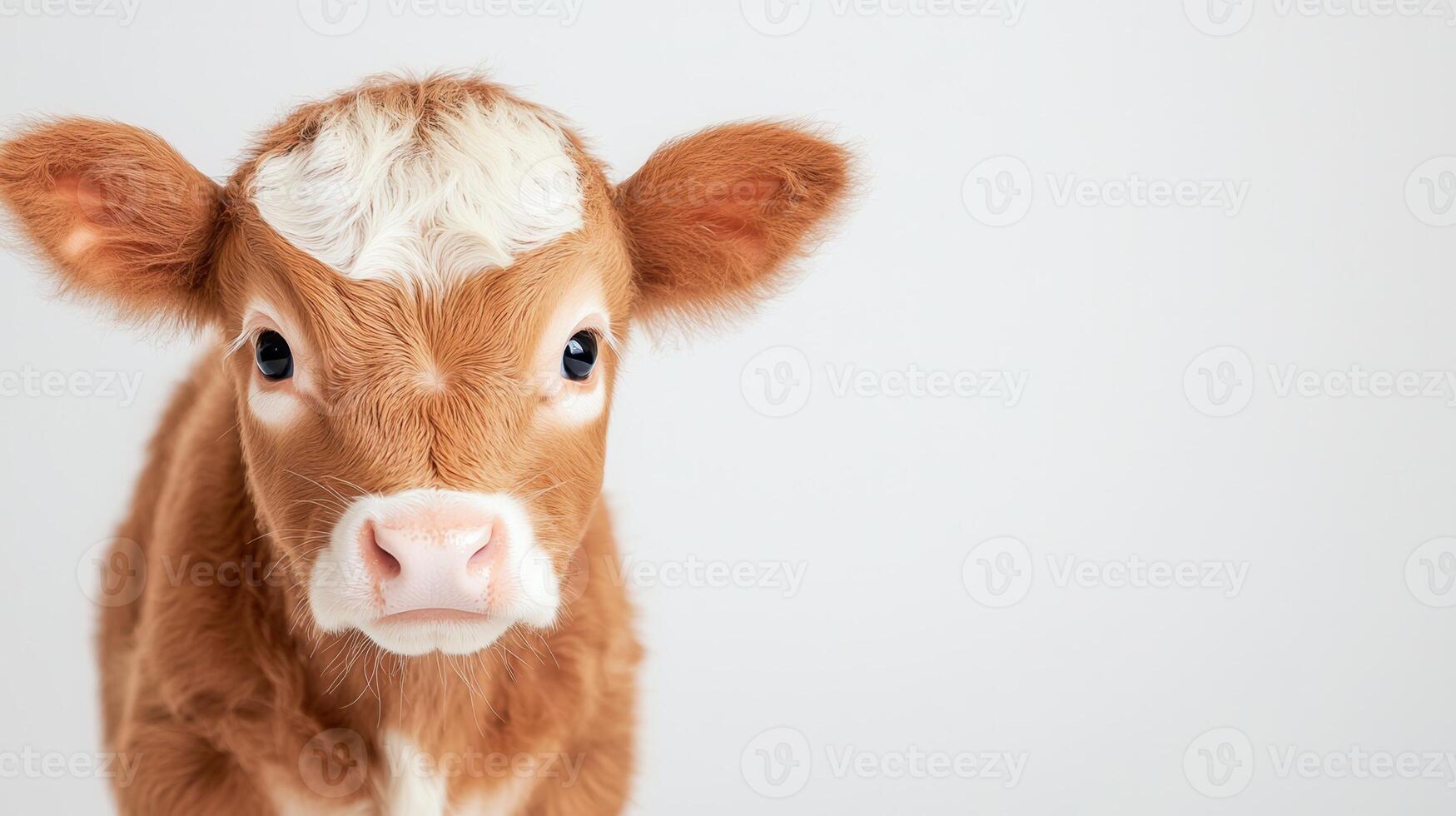 Studio portrait of a ginger calf backdrop white markings, creating a charming image against a seamless with photo