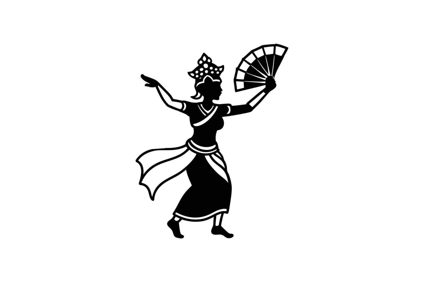 Elegant Asian Dancer Silhouette with Fan in Traditional Dress Performing a Cultural Dance with Graceful Movements and Artistic Flair silhouette vector