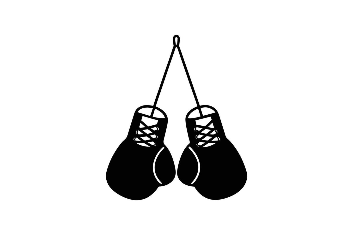 Hanging Boxing Gloves Illustration Symbolizing Rest After Victory Presented in a Clean Minimalist Silhouette Style on a White Background silhouette vector