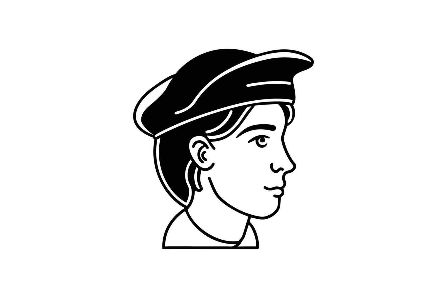 Elegant Portrait of a Woman Wearing a Hat in Profile Showing Her Distinctive Features in a Classic Silhouette Style silhouette vector