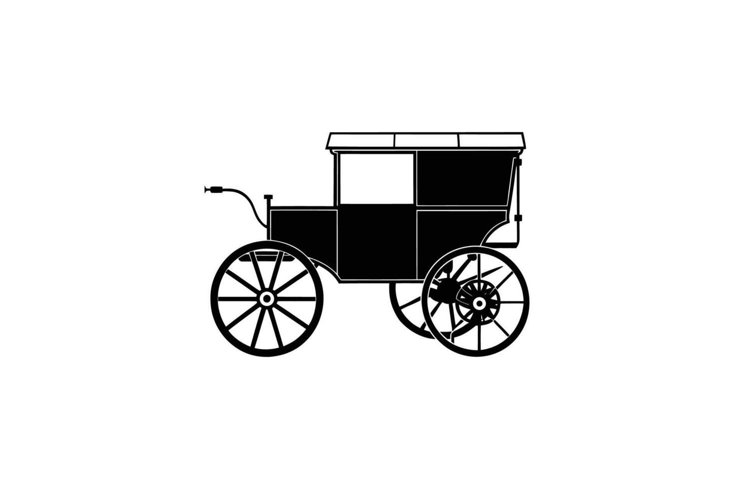 A black and white illustration of a horse drawn carriage vector