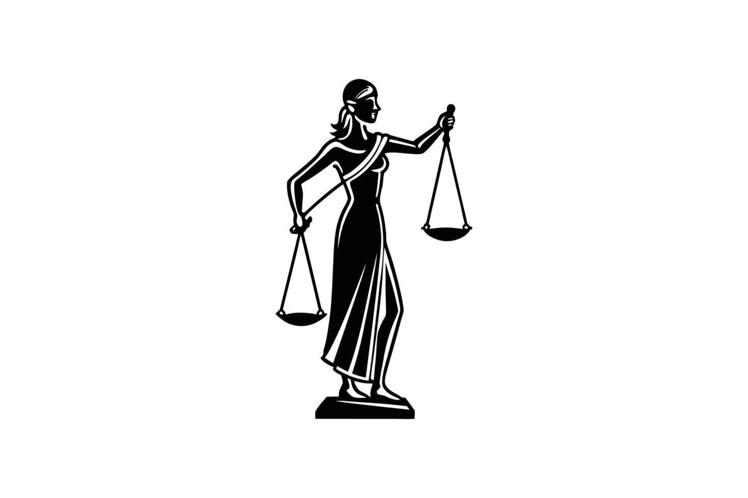 Lady Justice Holding Scales of Justice in a Black Silhouette Style Against a White Background Representing Law and Fairness silhouette This vector