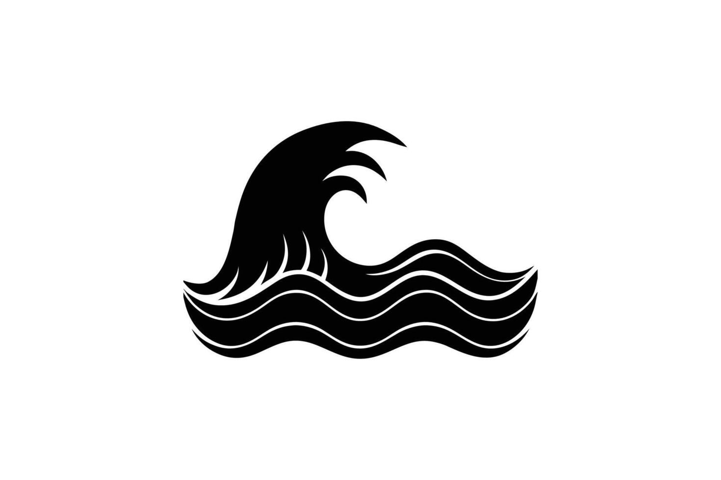 Stylized Ocean Wave Illustration in Black and White Featuring a Simple and Elegant Design in a Silhouette Style silhouette vector