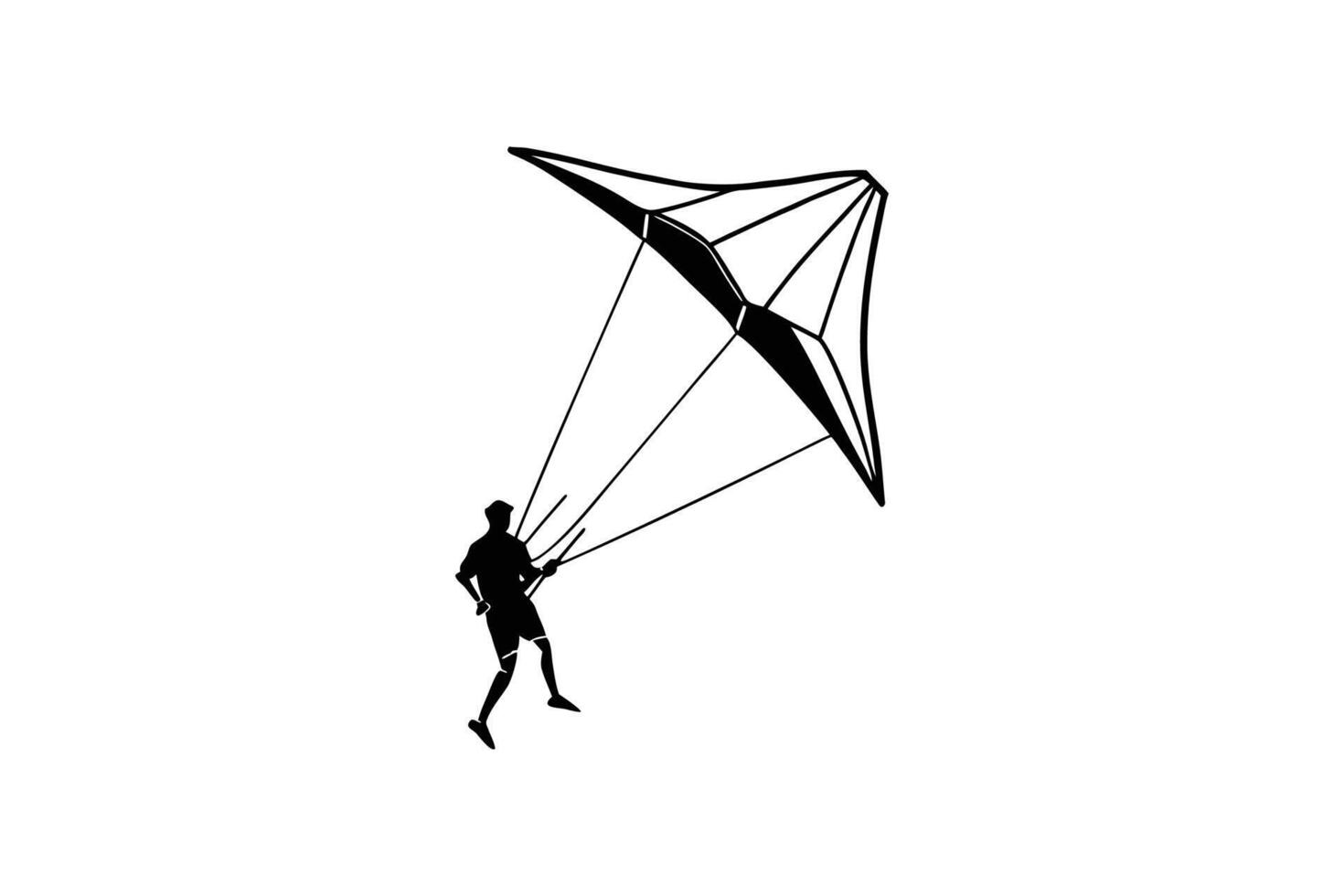 Silhouette of Man Power Kiting on White Background Depicting Extreme Sports and Outdoor Activities Styled as a Bold Silhouette vector