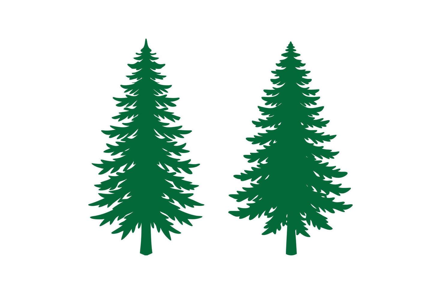 Two Evergreen Trees in Dark Green Isolated on White Background Displaying a Classic Silhouette Style Ideal for Winter and Holiday Designs silhouette vector