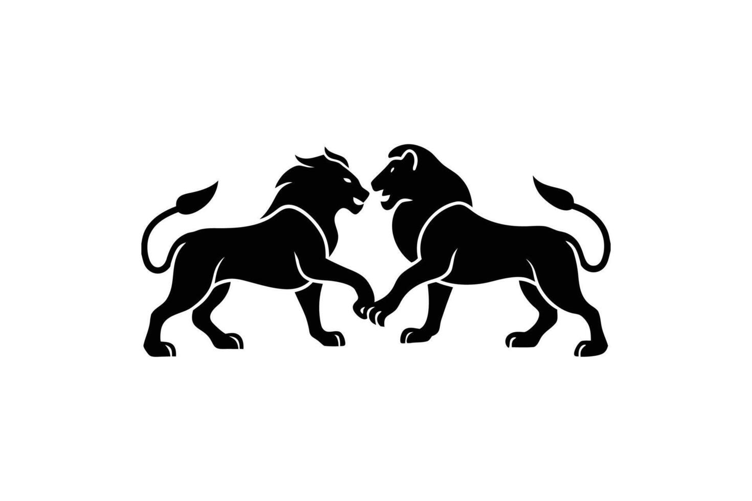 Two Lions Facing Each Other in a Confrontational Pose Rendered in a Striking Silhouette Style silhouette vector
