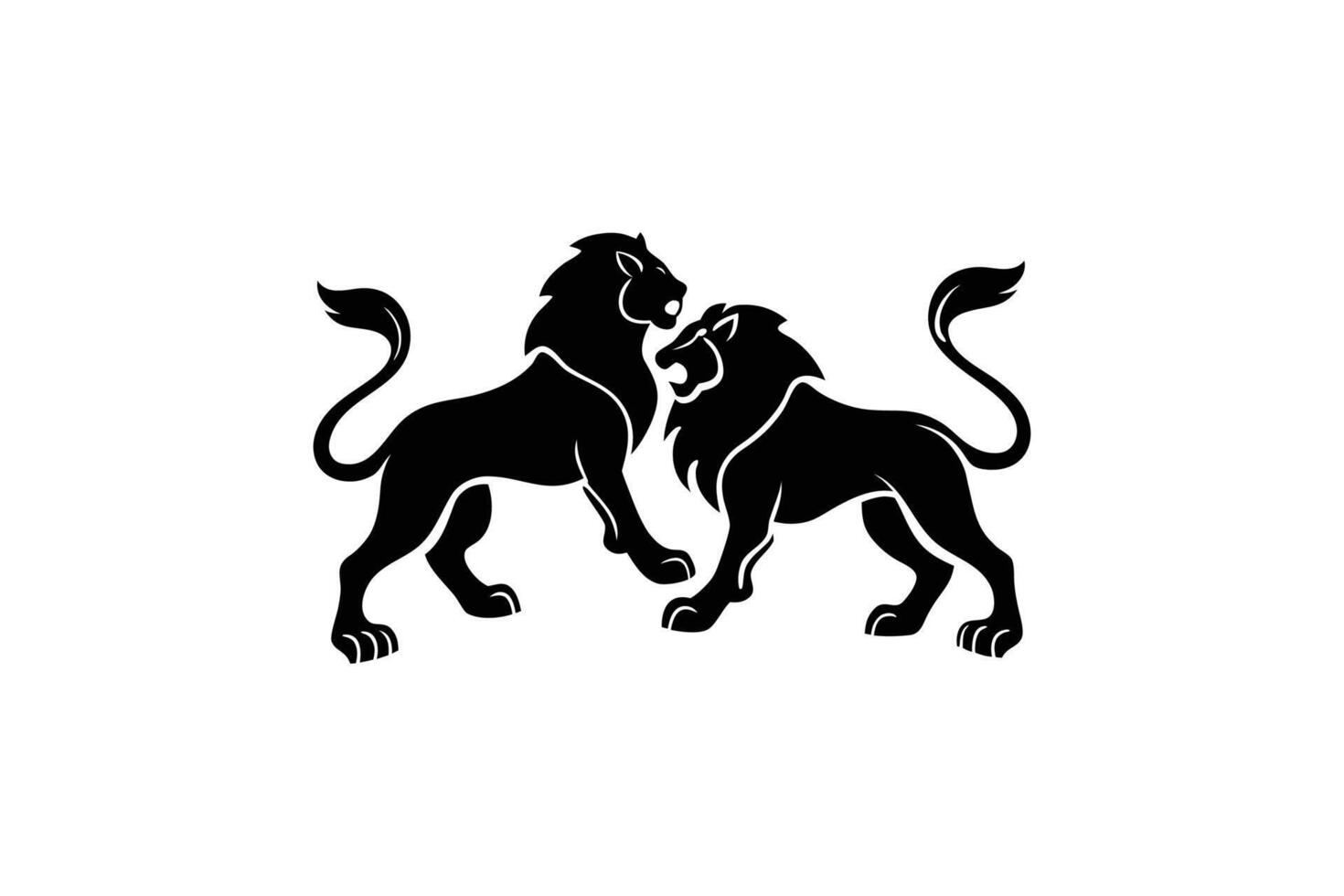 Two Heraldic Lions Facing Each Other in a Black Silhouette Style Design on a White Background silhouette vector