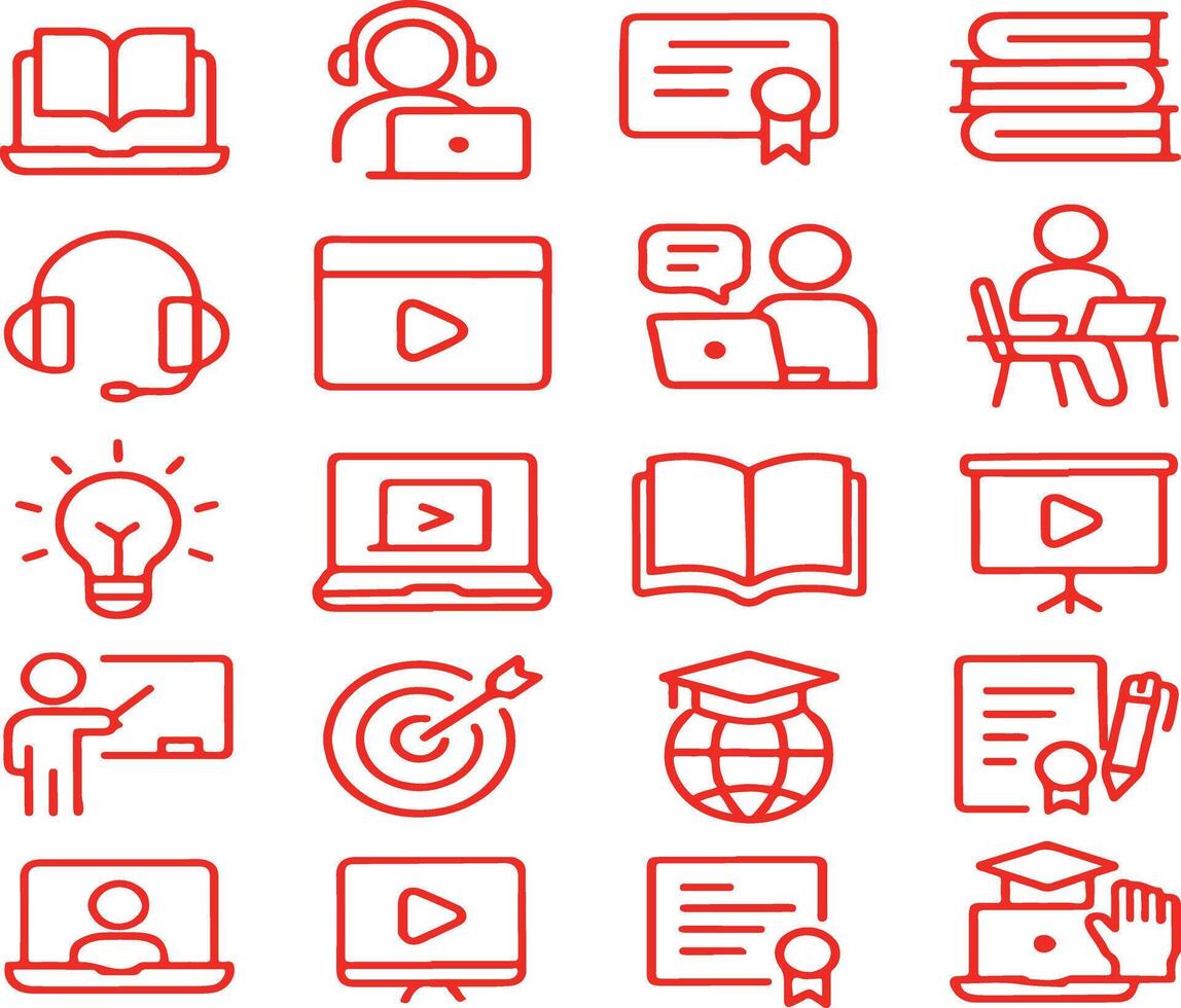 Red learning and education icons books laptop vector