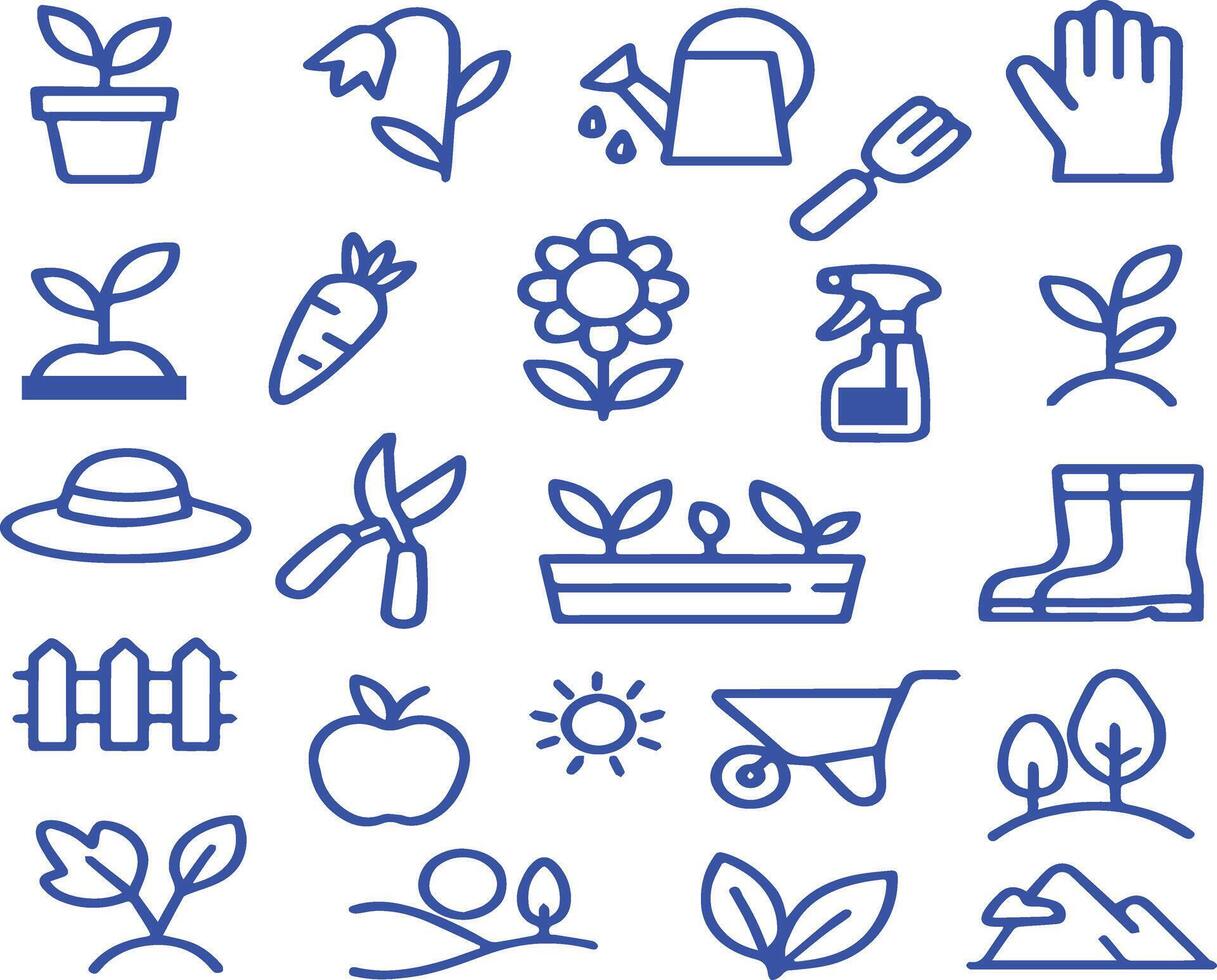 Garden tools plants and nature elements gardening farming vector