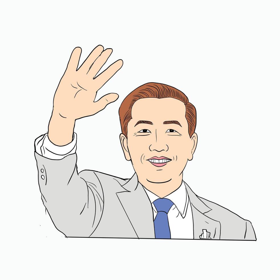 Man Waving Hello. Friendly Man Greeting. Welcome Wave from a Gentleman. Cartoon Style Illustration vector