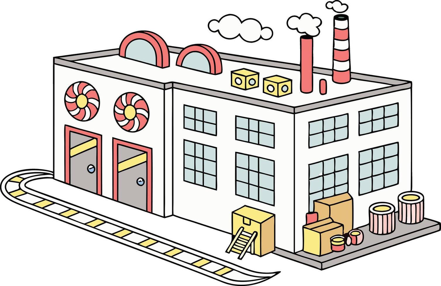 Creative Factory Building Design Highlighting Modern Industry and Urban Infrastructure vector