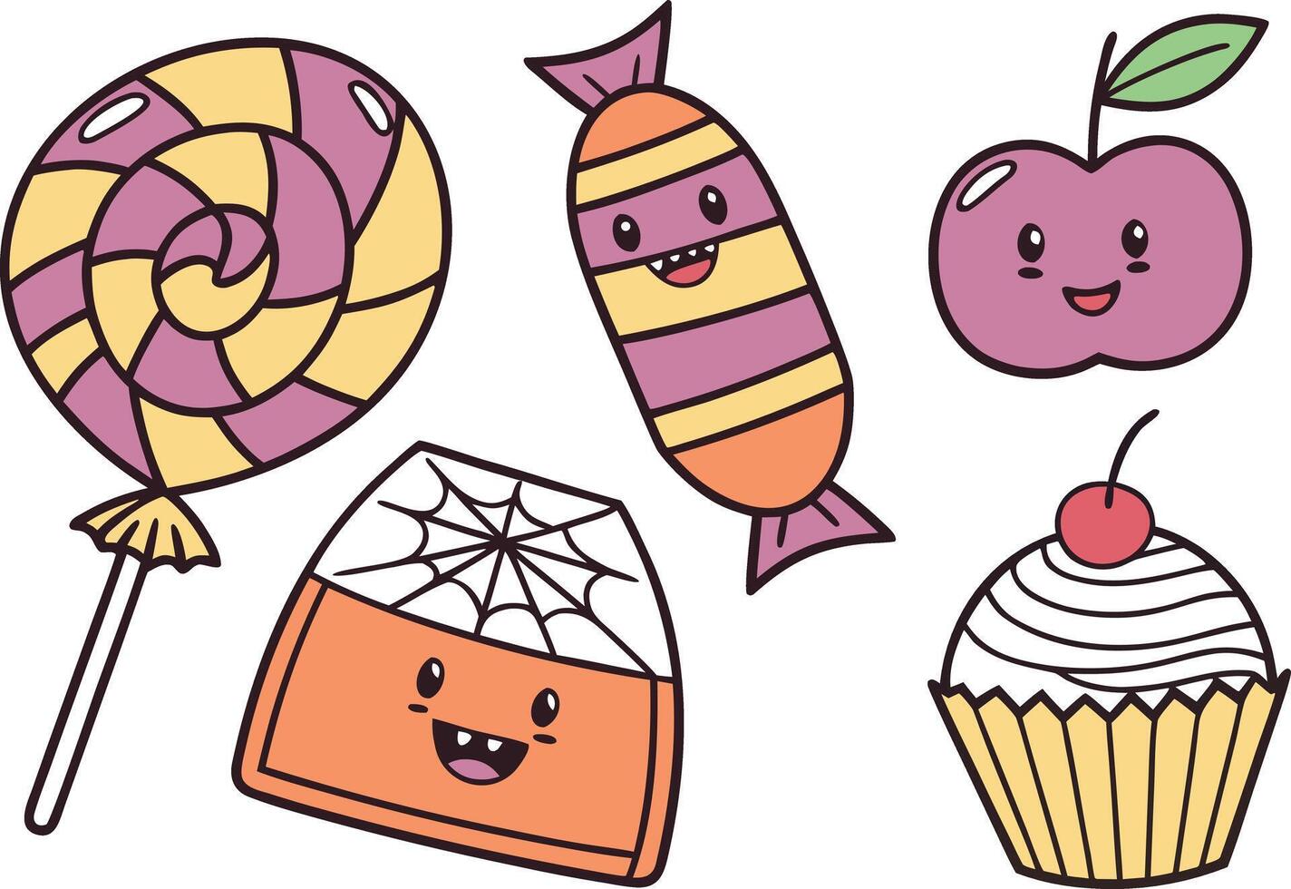 Adorable Halloween Sweets Treats Collection with Candy Corn and Cupcakes vector