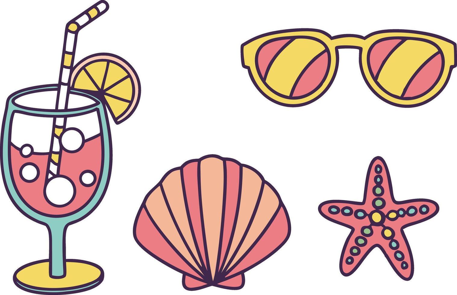 Creative Beach Vacation Elements Artwork Depicting Tropical Holiday and Leisure Scenes vector