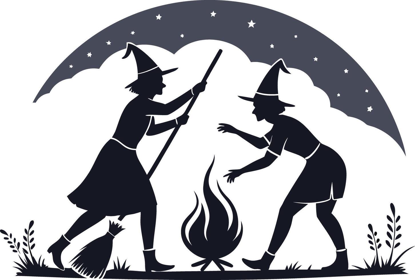 Graveyard Scene with Tombstones and Tree Black Silhouette vector