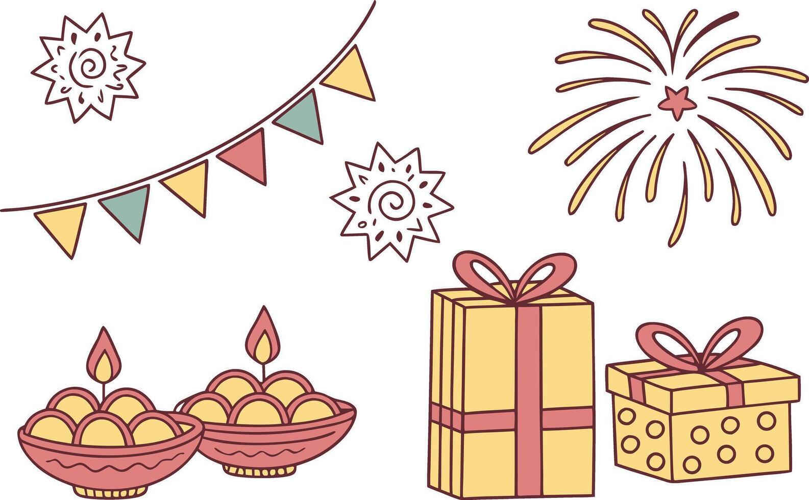 Beautiful Diwali Clipart Design Featuring Festive Diyas and Indian Decorative Elements vector