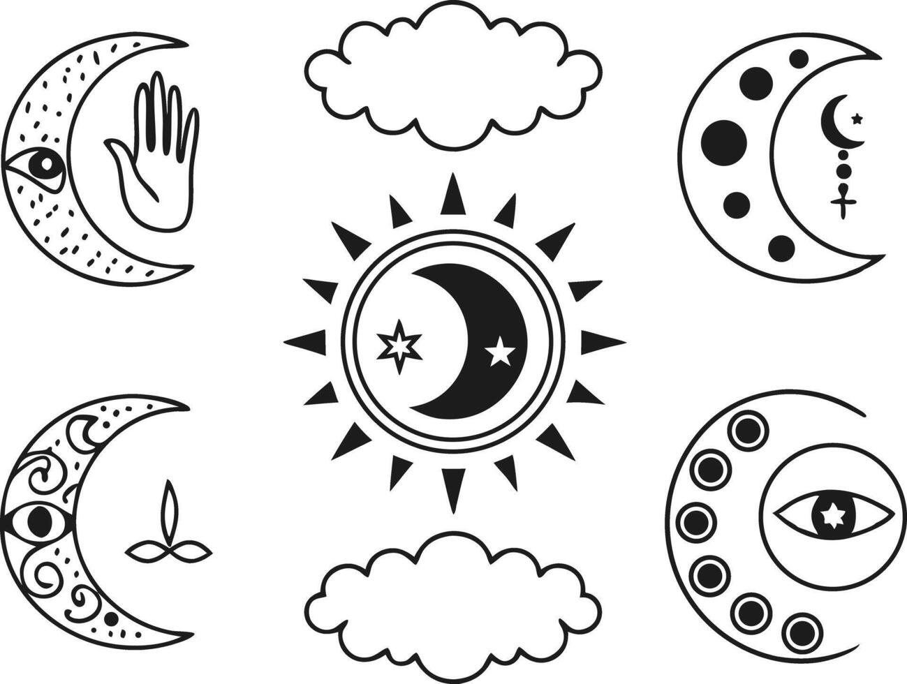 Artistic Mystic Moon Illustration Depicting Dreamy Cosmic and Mystical Themes vector