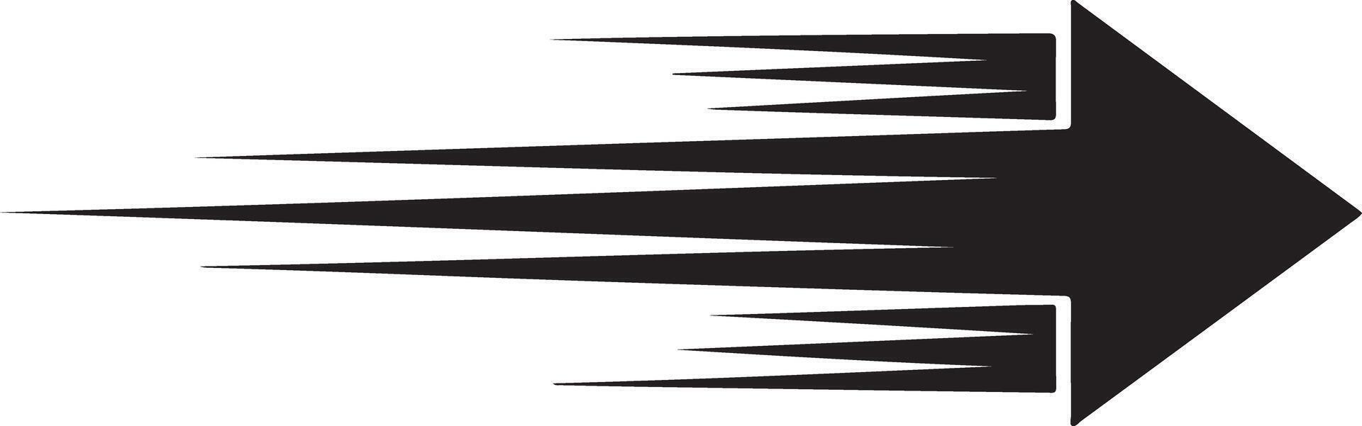 Black Dynamic Arrow Graphic with Jagged Edges and Curved Corners Indicating Movement Speed and Direction Abstract Illustration vector