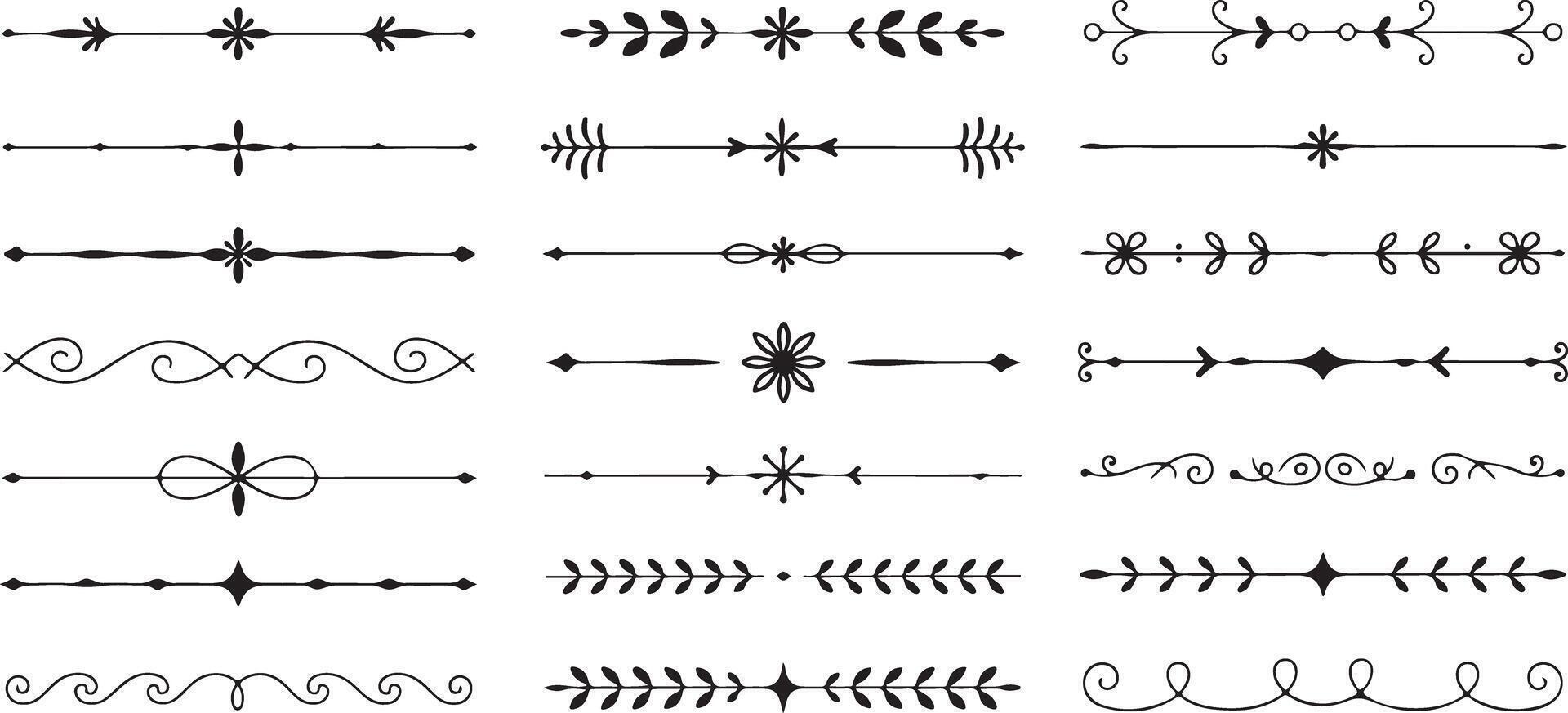 Collection of Black Silhouettes Traced Decorative Dividers Floral Swirls and Geometric Elements for Design Projects vector