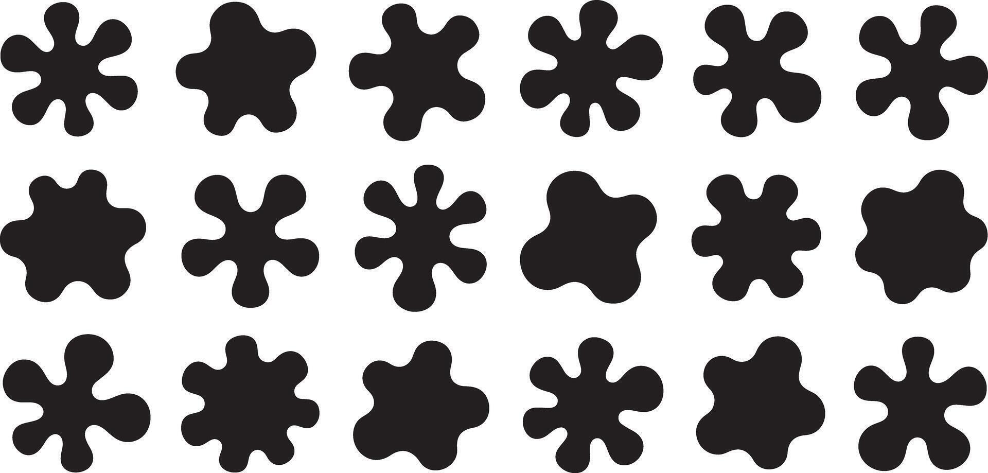 Eighteen Black Irregular Shaped Blobs Silhouettes Traced Organic Abstract Shapes Set Graphic Design Elements vector