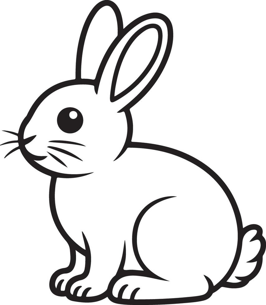 Illustration of a White Rabbit Sitting Side Profile Black Outline Simple Cartoon Style vector