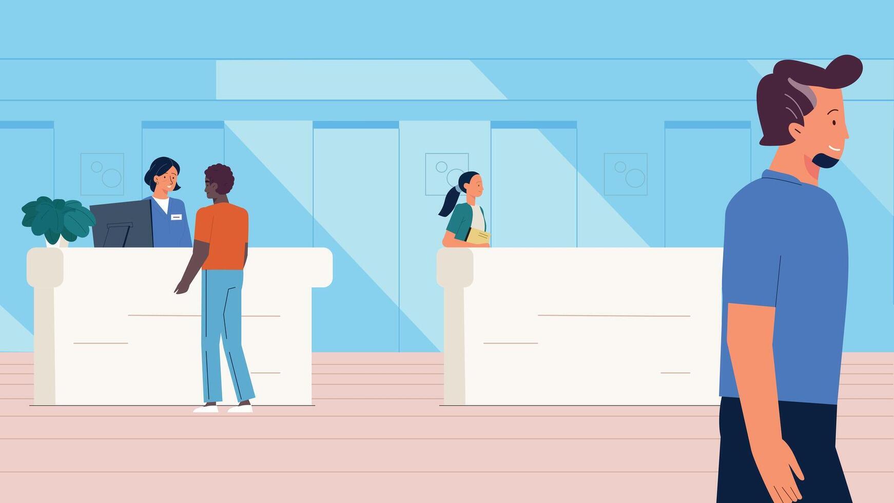 Customer Service Interaction at a Modern Reception Desk vector
