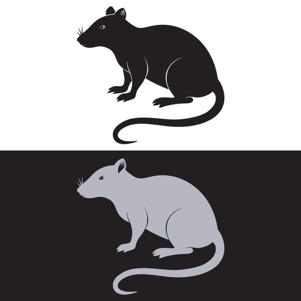 Rat silhouette on white and black background vector