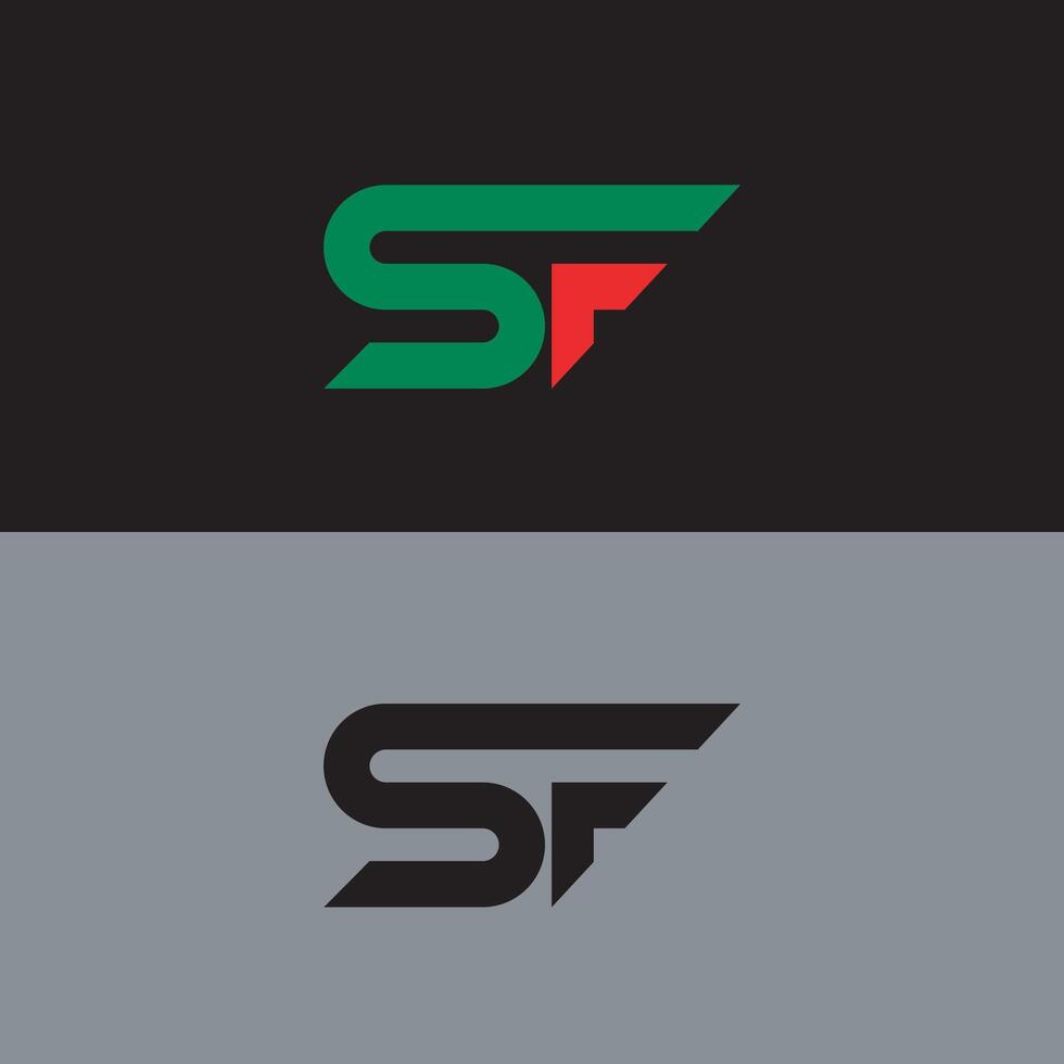 Two logos for the company, one with a green and red letter and the other with a black vector
