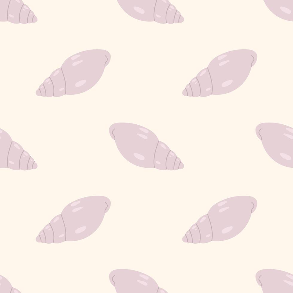 Seamless pattern with stylized purple seashells on a cream background. For summer textiles and beach designs. vector