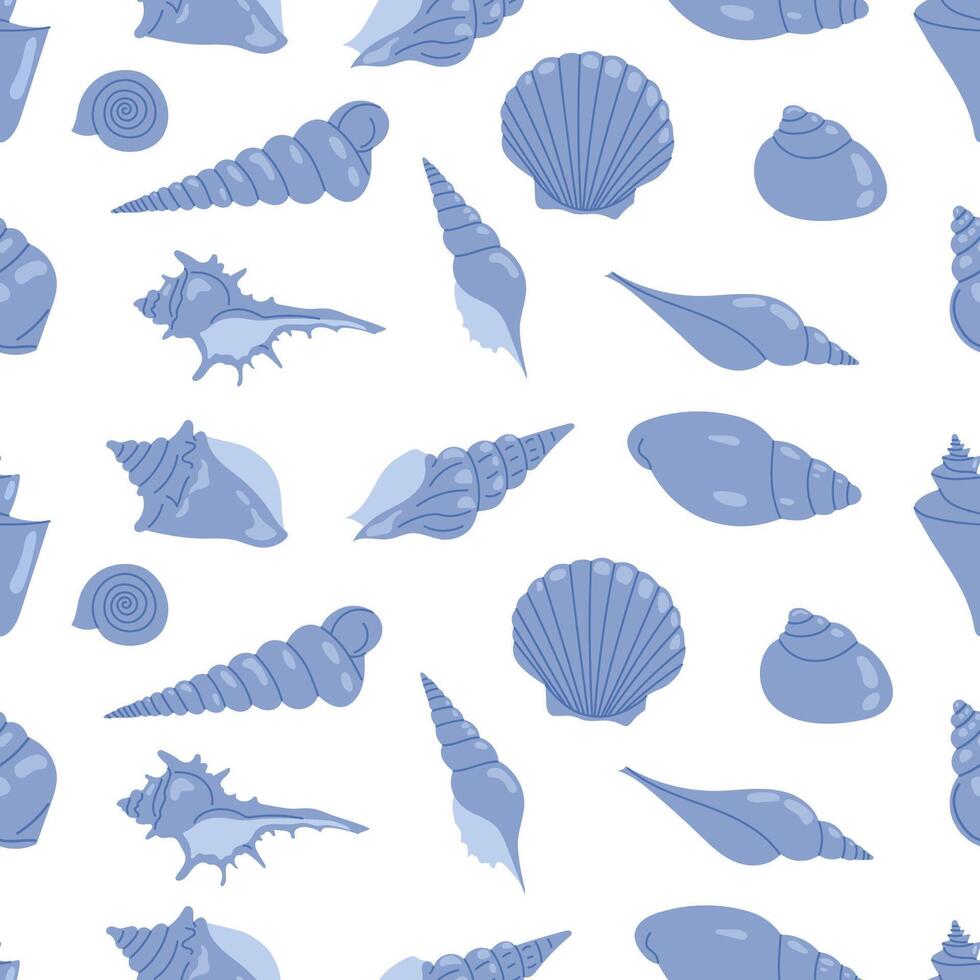 Marine seamless pattern with seashells. Sea print. Tropical vacation, beach and ocean concept. Background perfect for prints, fabric, textile, wallpaper, wrapping vector