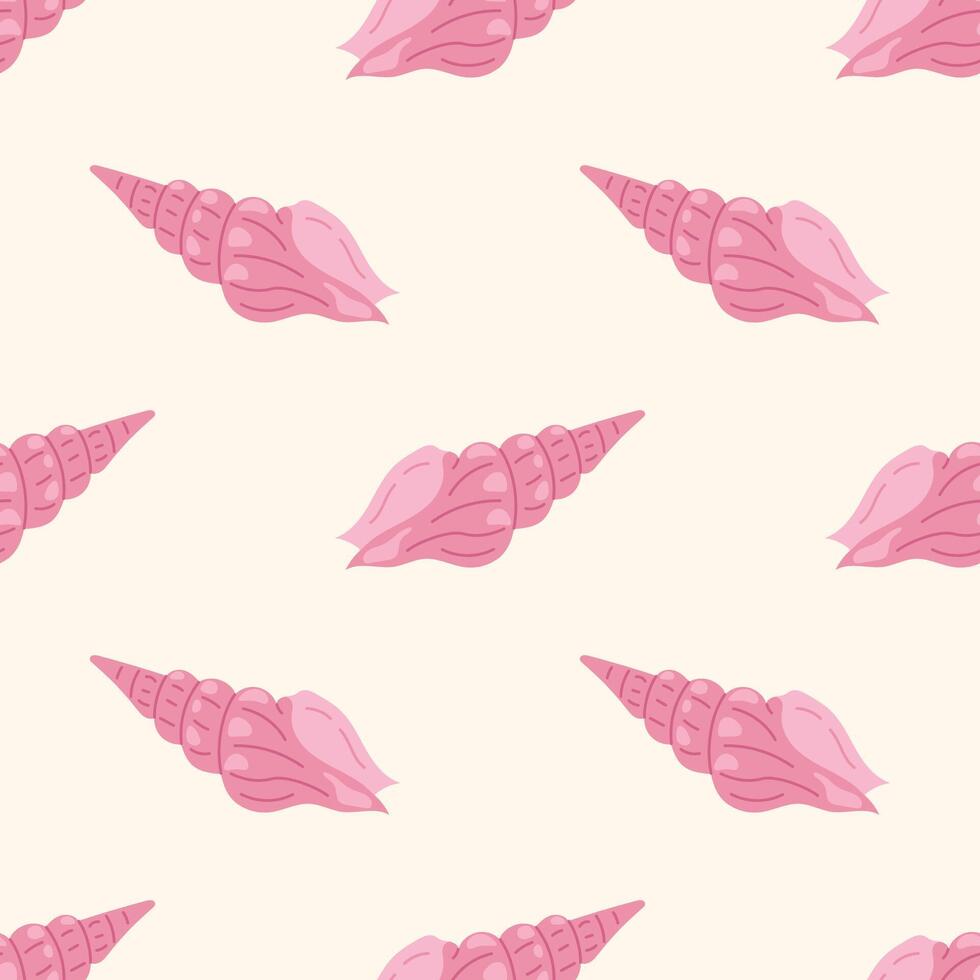 Seamless pattern with stylized pink seashells on a light cream background. For summer textiles and beach designs. vector