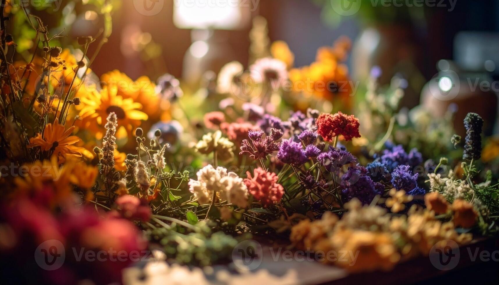 Golden Hour Glow on a Rustic Tapestry of Dried Wildflowers photo
