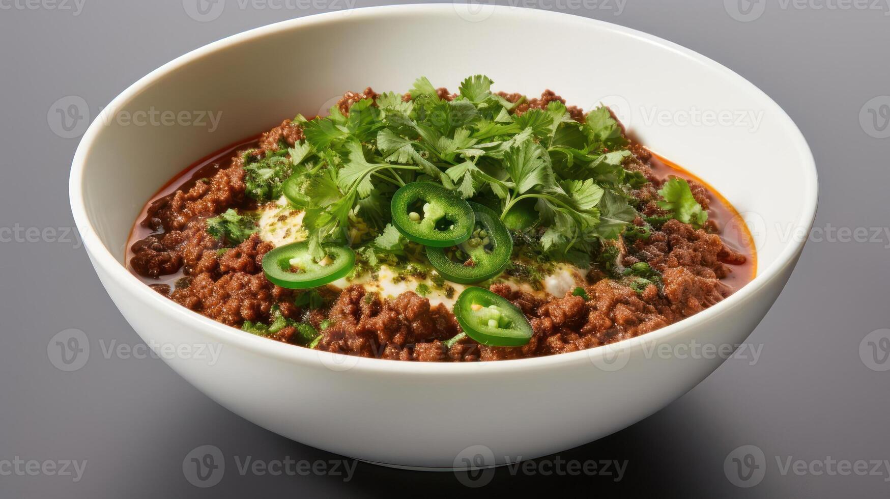 Spicy minced meat dish with yogurt and fresh herbs. photo