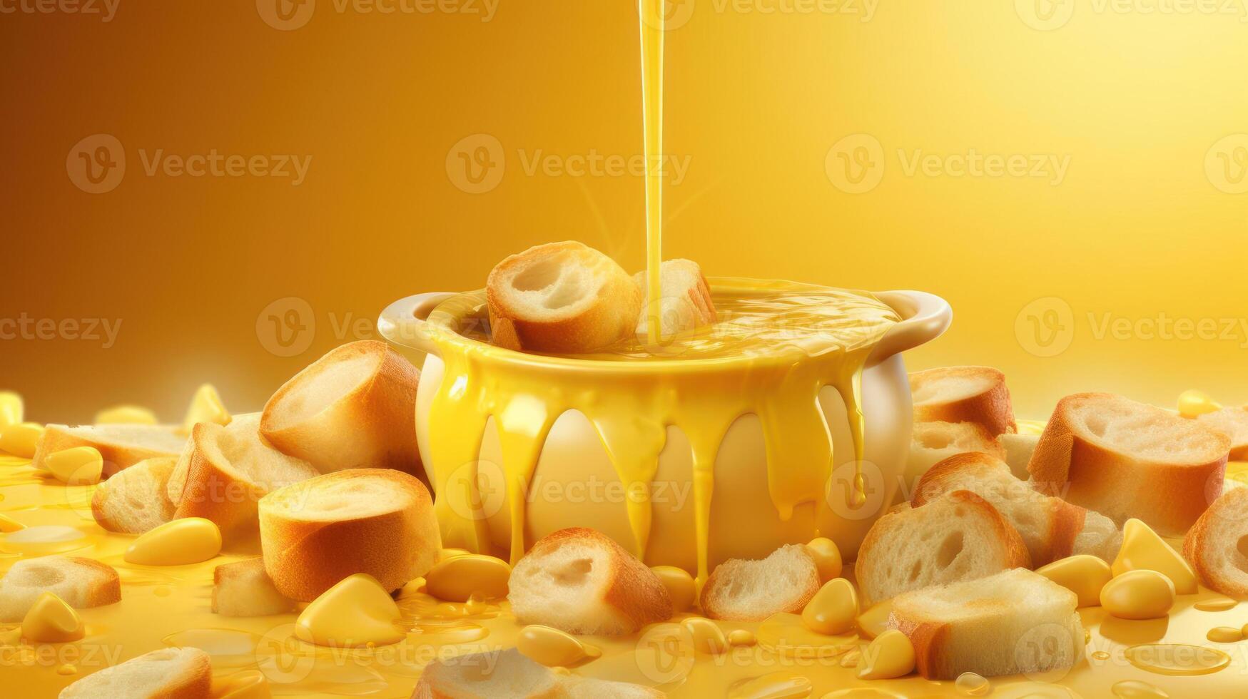Honey dripping over bread croutons, golden and delicious. photo
