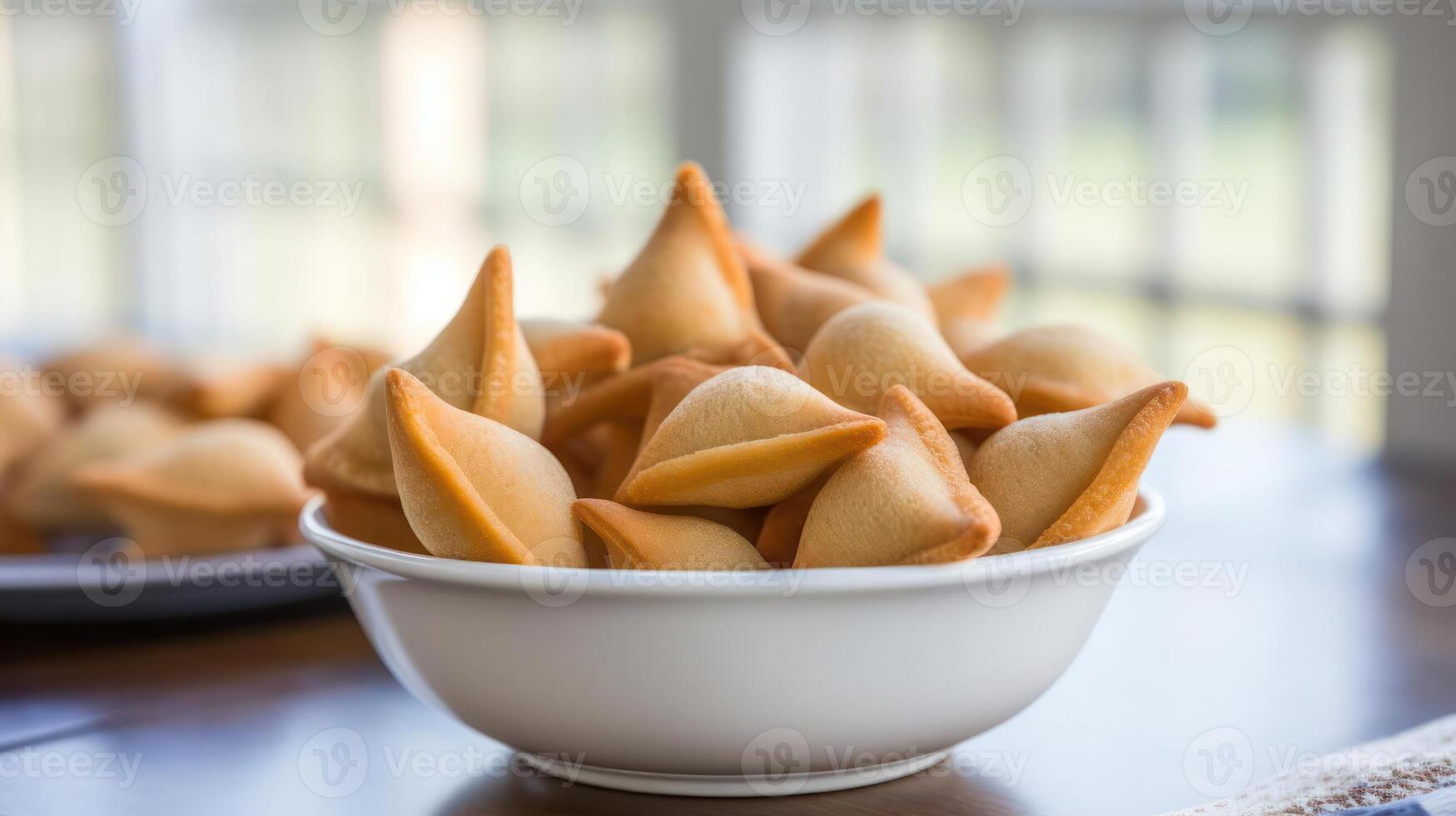 Bowl of freshly baked fortune cookies. photo