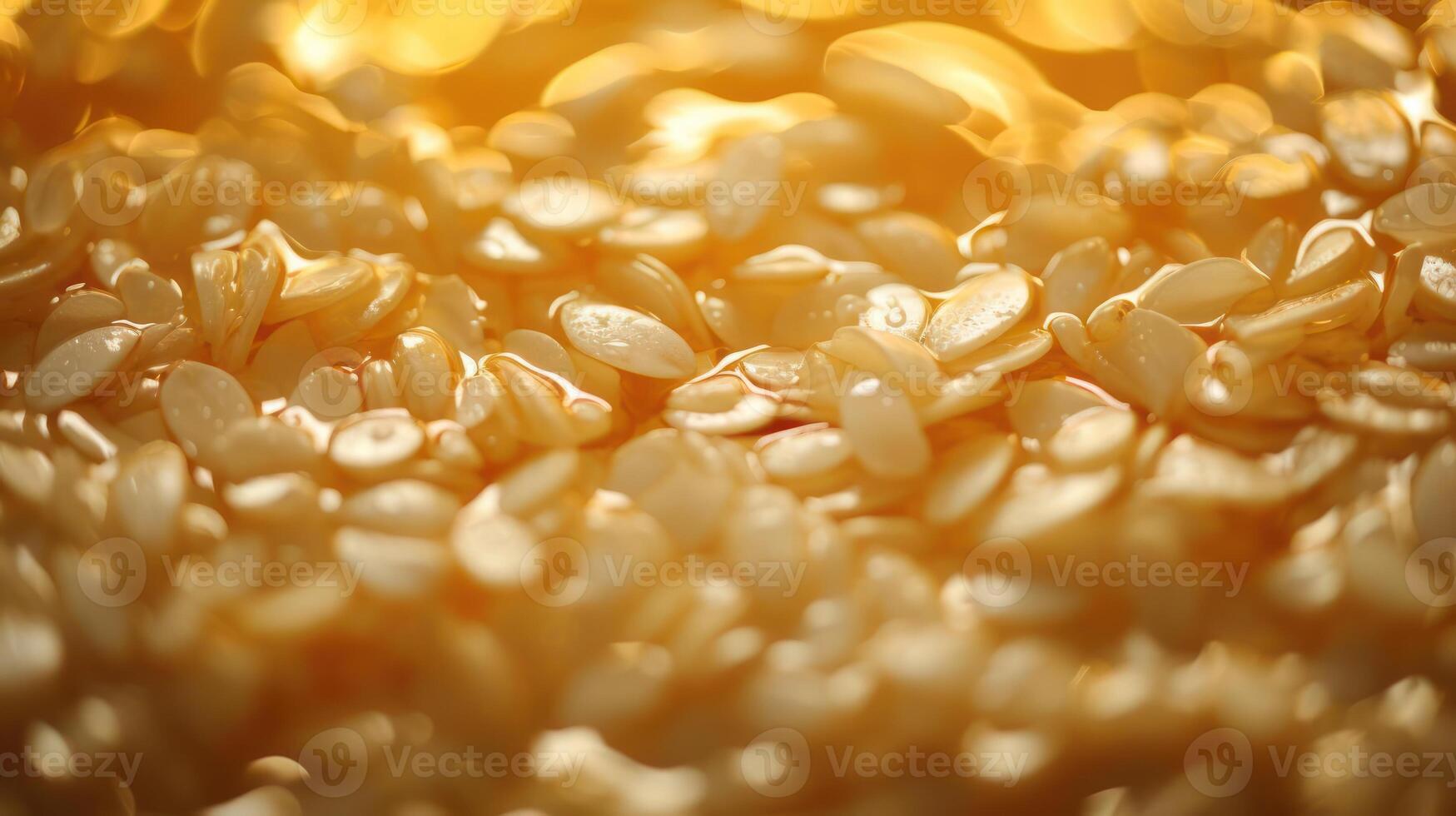 Close-up of toasted sesame seeds, golden and textured. photo