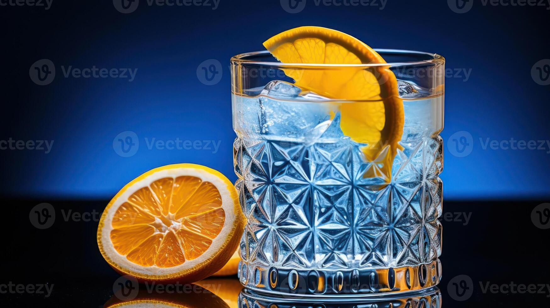Refreshing ice water with orange slice, vibrant and cool. photo