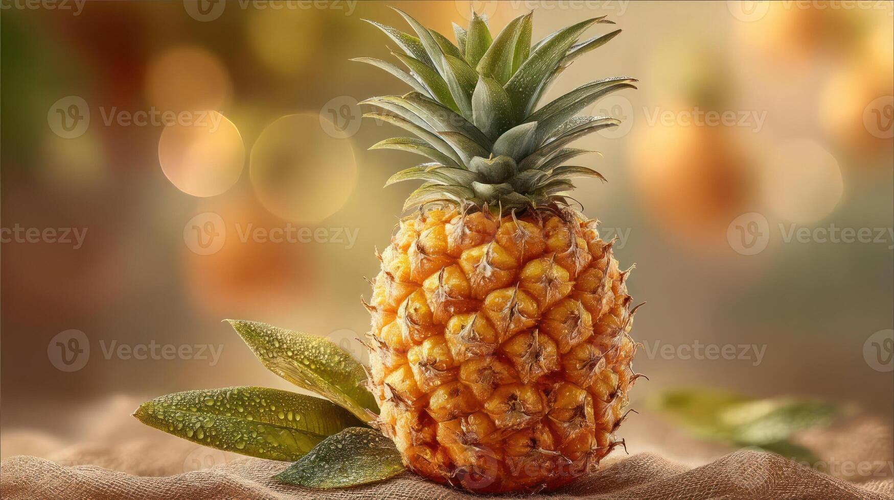 Juicy pineapple with leaves, vibrant colors, tropical fruit. photo
