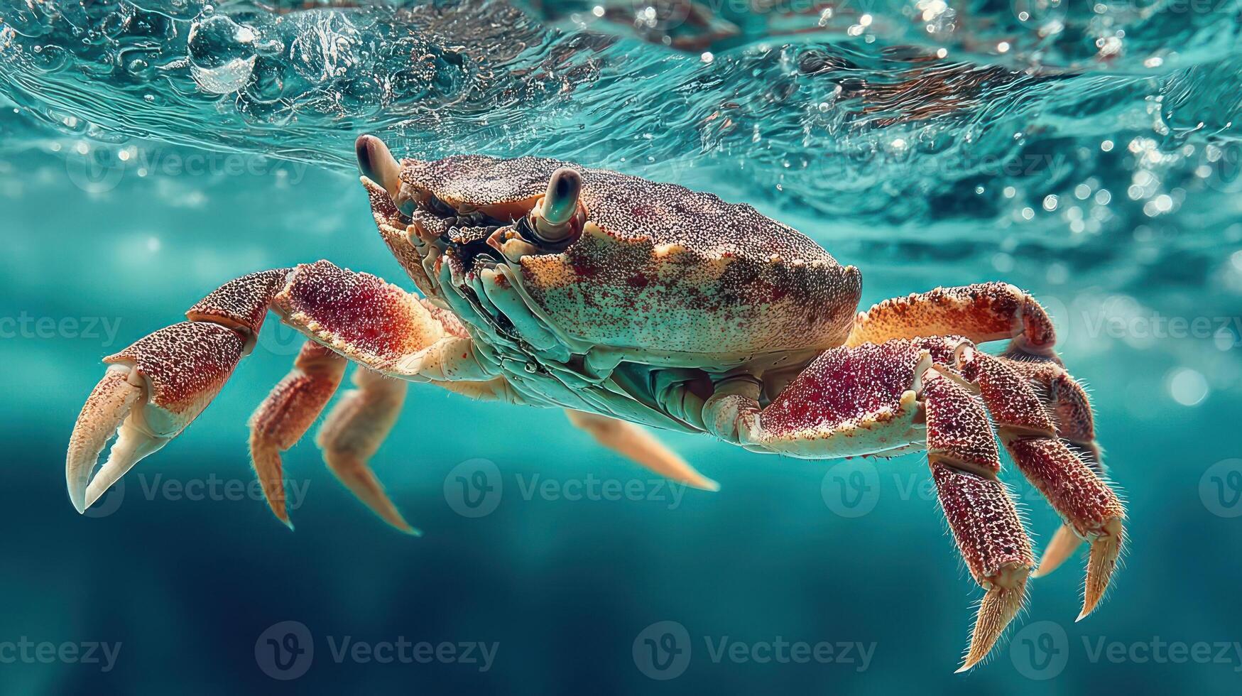 Underwater crab portrait, showcasing its claws and texture. photo
