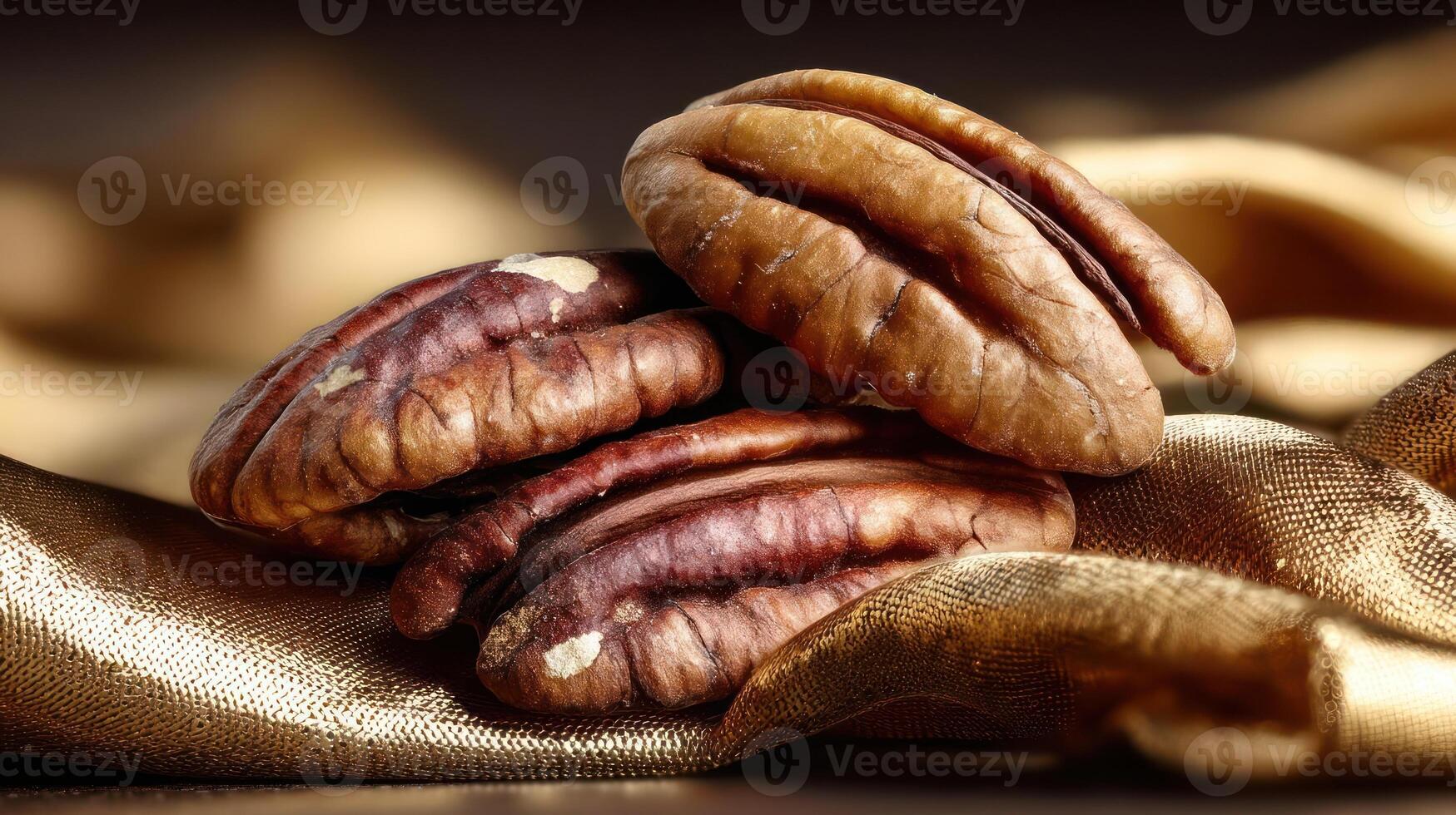 Pile of pecans on gold fabric. photo
