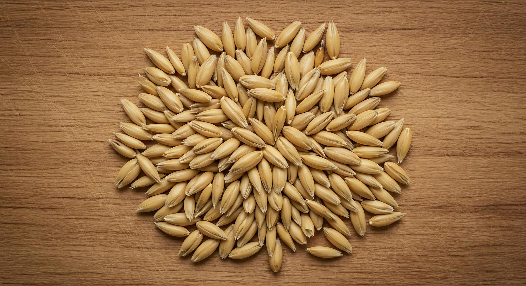 Wheat grains on a wooden table photo