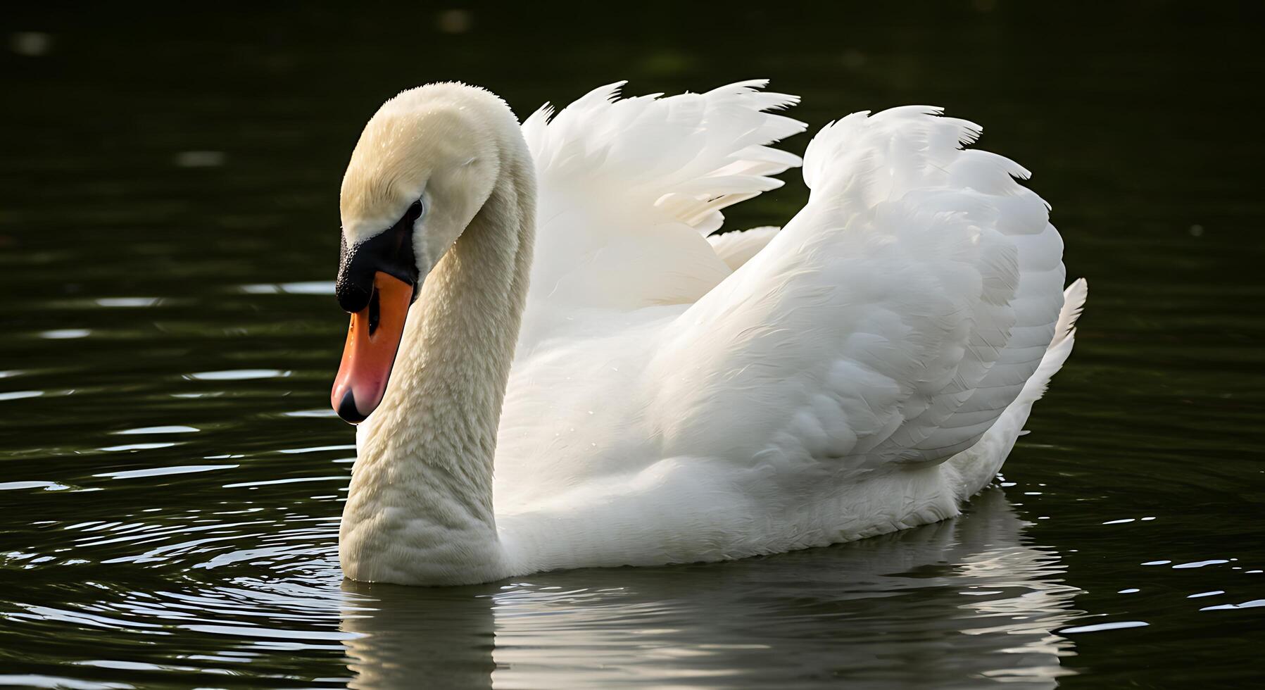 A white swan is floating in the water photo