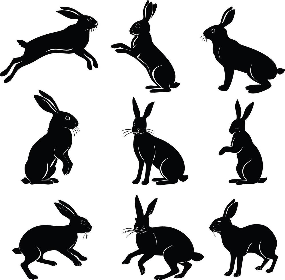 Rabbit silhouette bundle set A collection vector