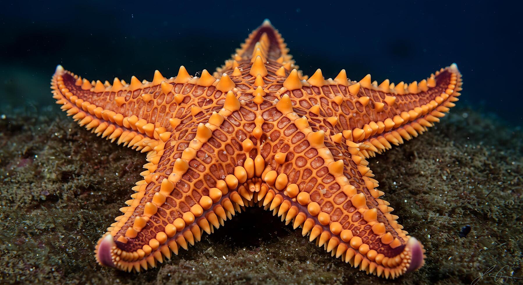A starfish is shown with its large orange and yellow spots photo