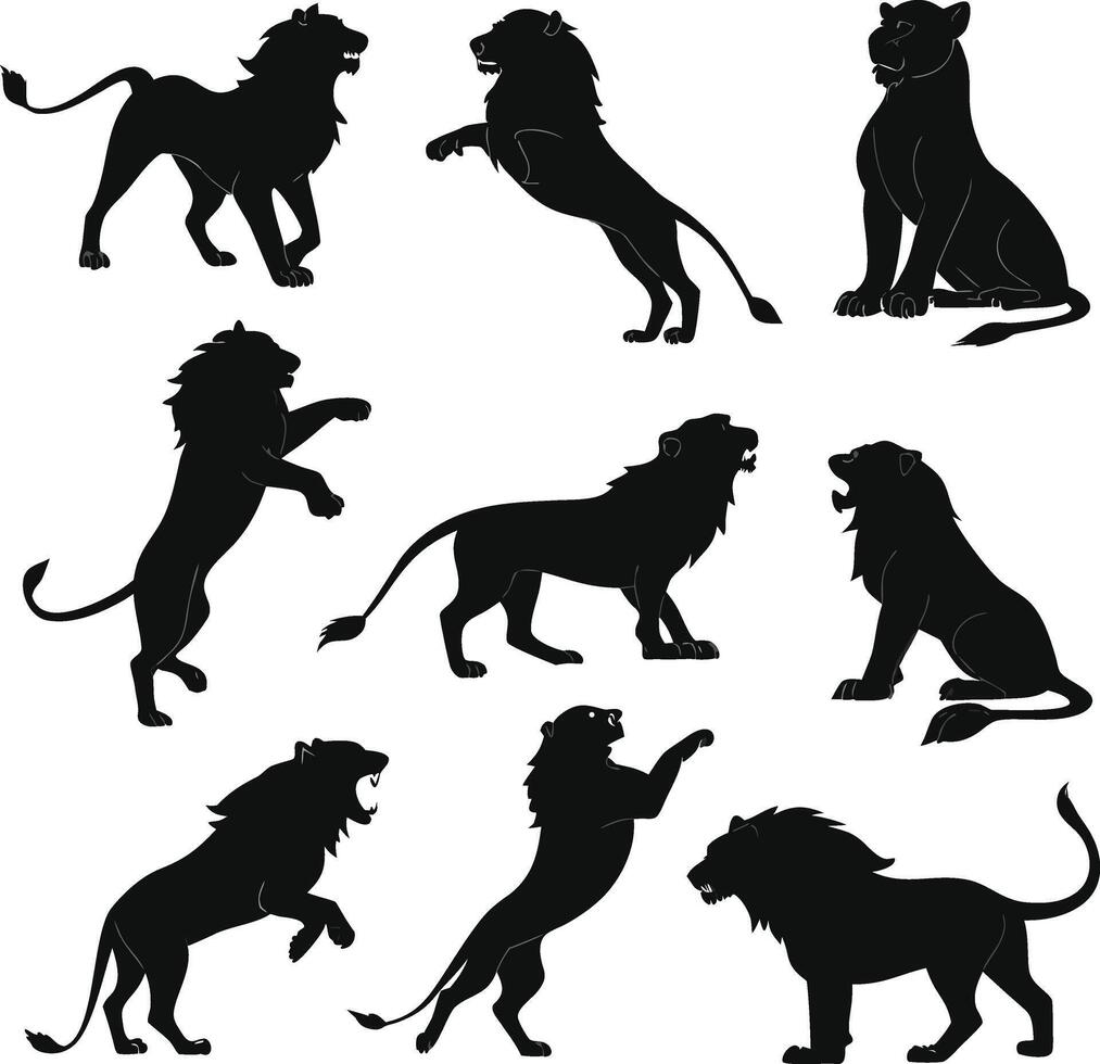 Lion silhouette bundle set design vector