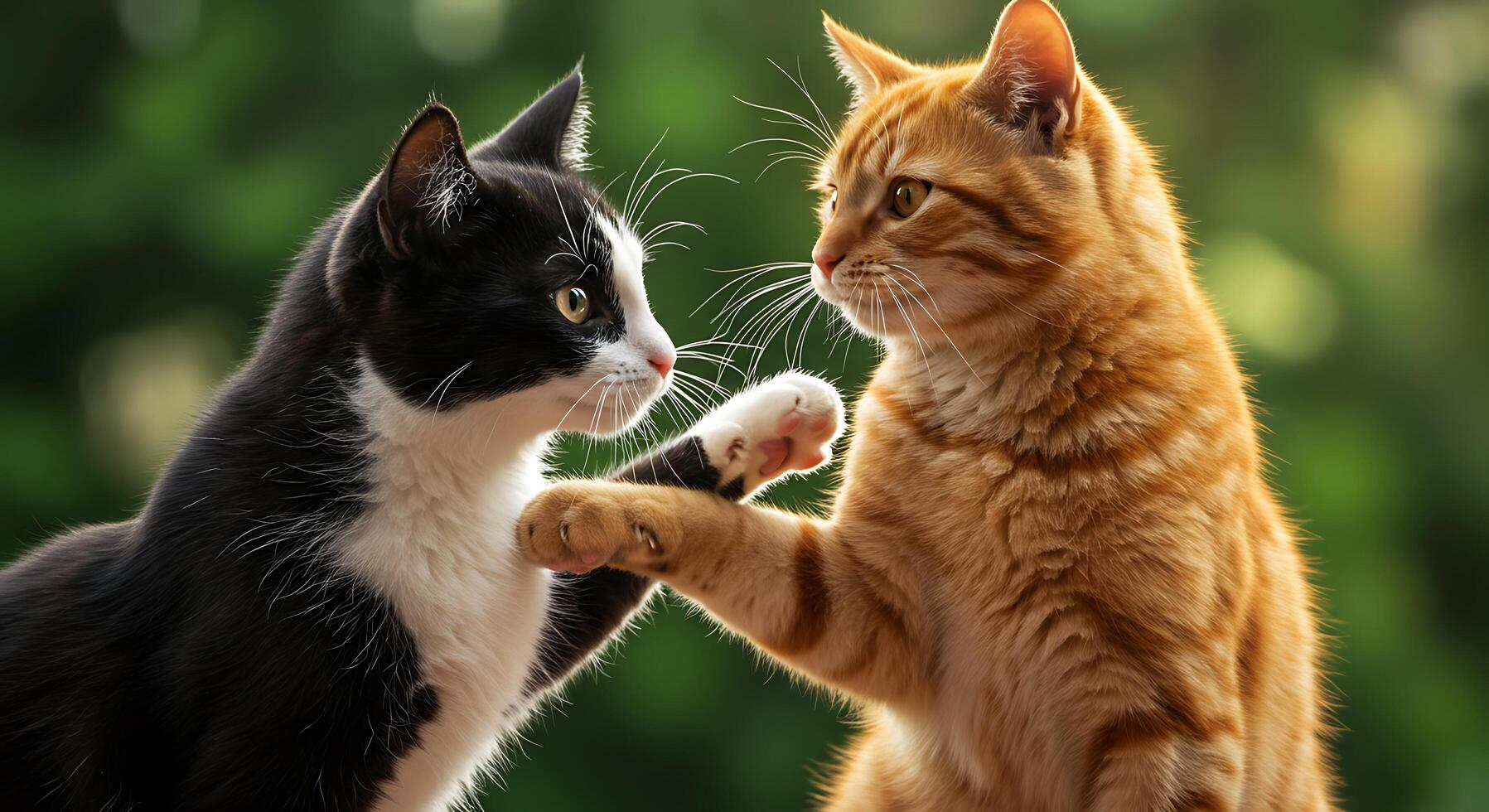 Two cats are playing with each other photo