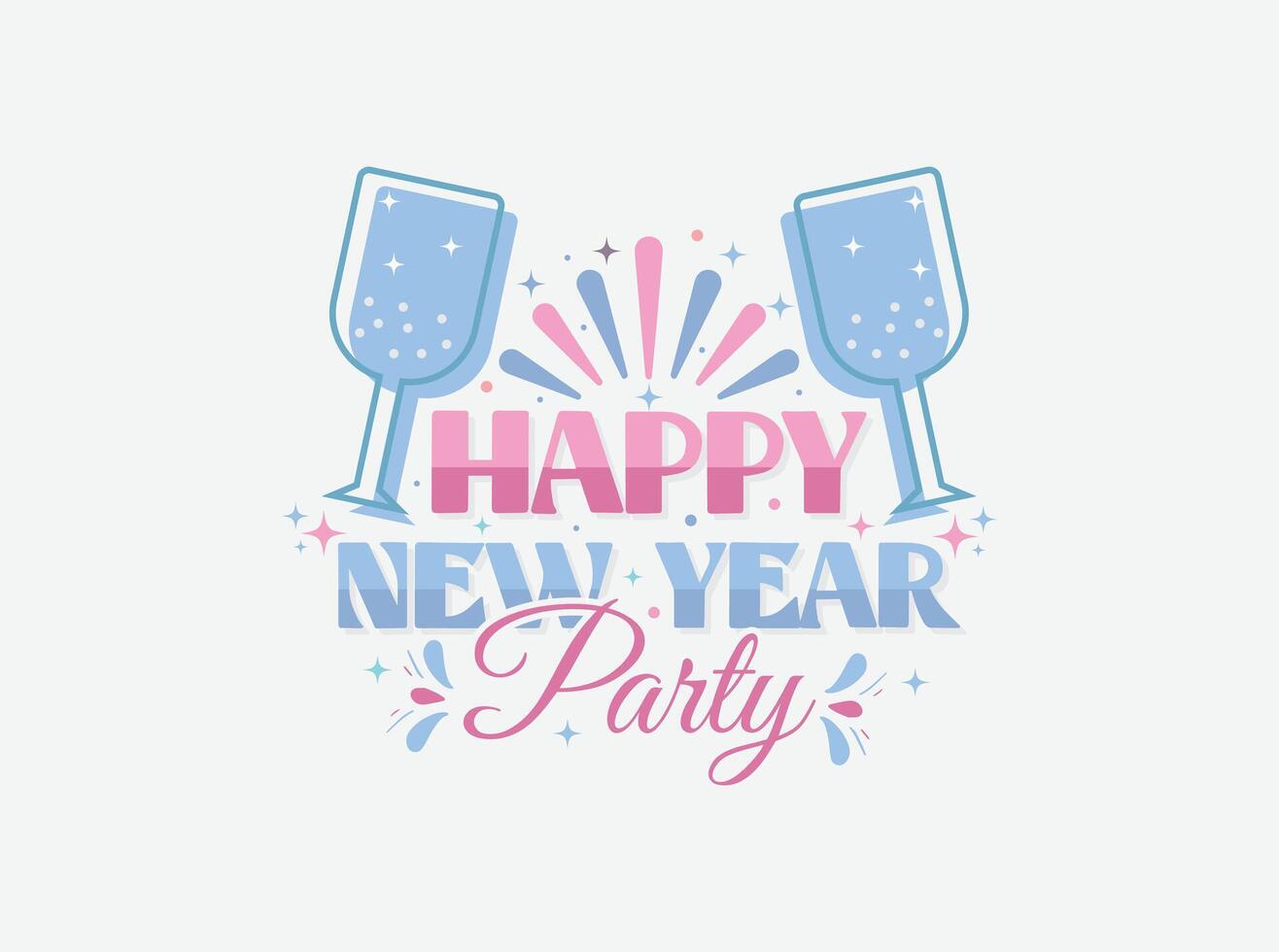 Happy new year party logo with two glasses of champagne vector