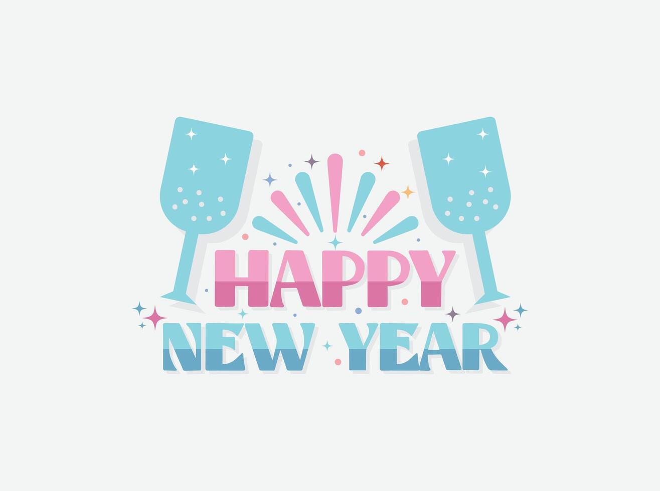 Happy new year card with two glasses of champagne vector