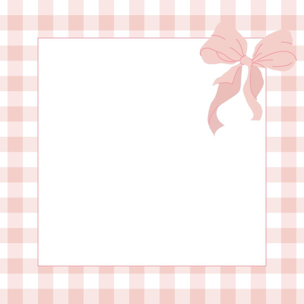 Cute pink square frame on a cloth background with a delicate bow for a girl vector