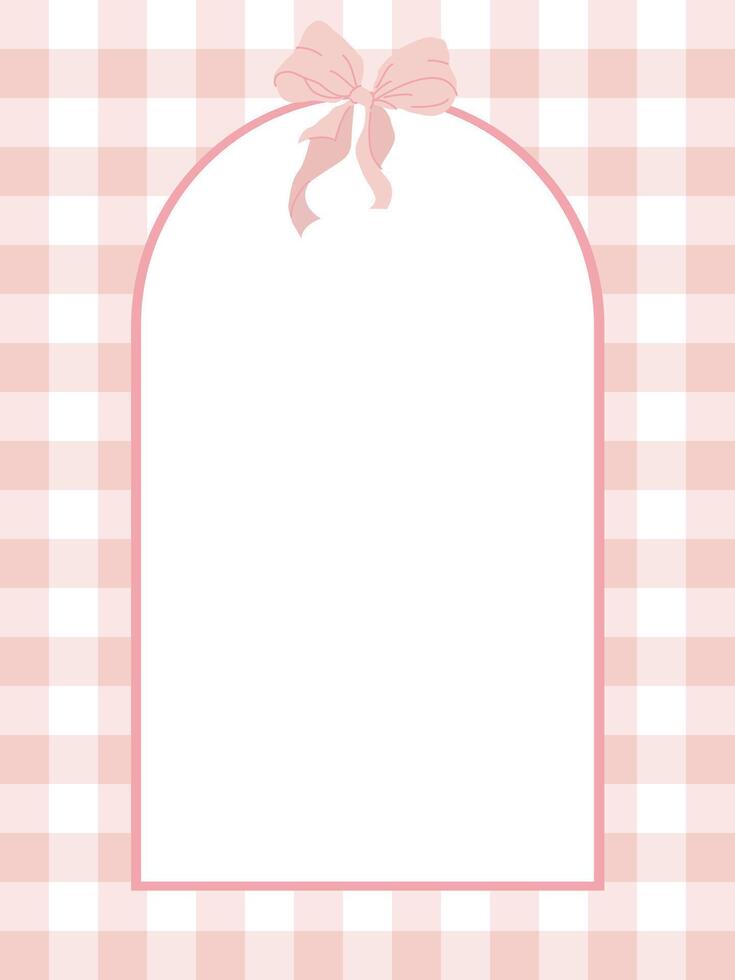 Cute pink frame on a cloth background with a delicate bow for a girl vector